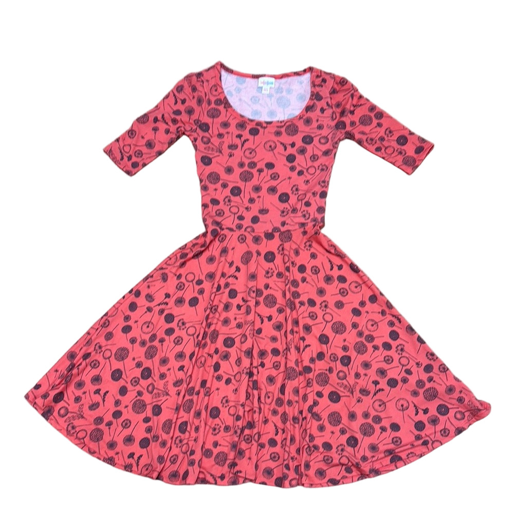 LuLaRoe Nicole XXS Coral Dandelion Print Fit & Flare Dress